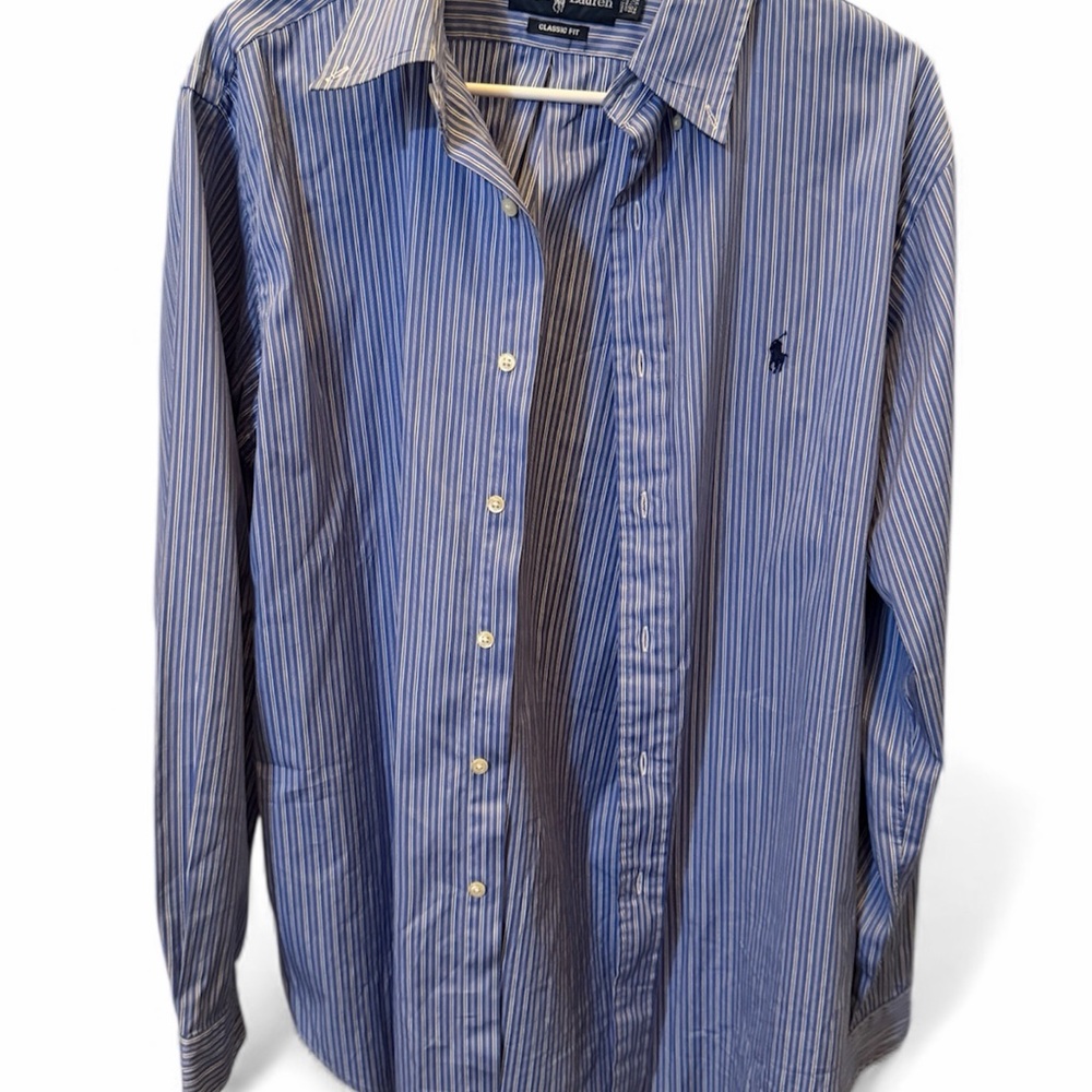 Ralph Lauren Men's Blue and White Striped Shirt